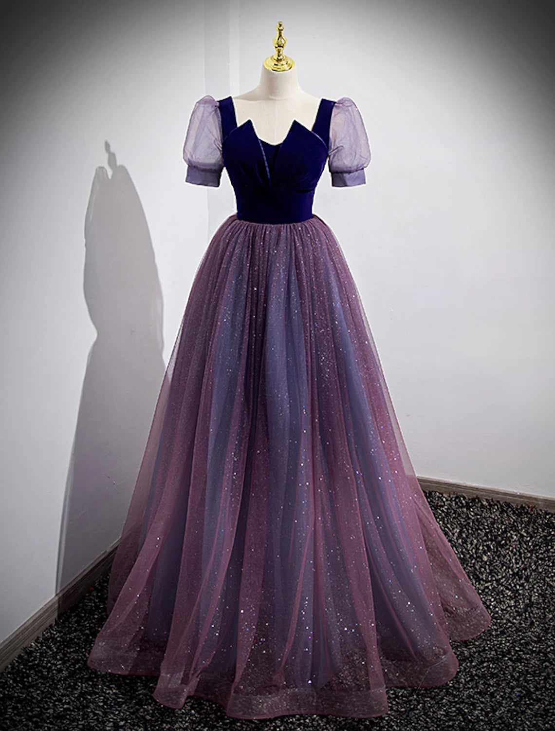 Wholesale  A-Line Prom Dresses Sparkle & Shine Dress Prom Valentine's Day Floor Length Short Sleeve Scoop Neck Tulle with Sequin